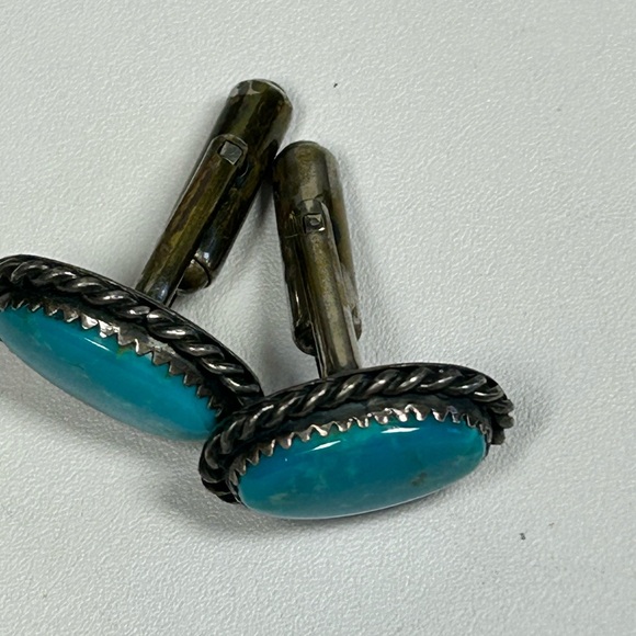 Native Sterling Silver 925 Turquoise Cufflinks VINTAGE - Picture 6 of 9